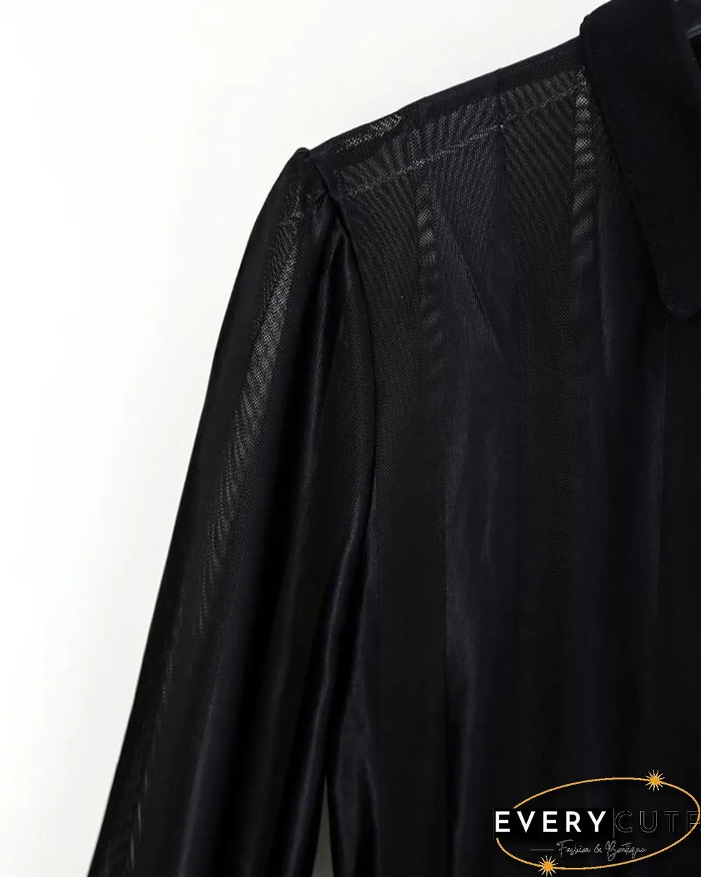 Sheer Mesh & Stripes Keyhole Front Bodycon Dress Black Dresses