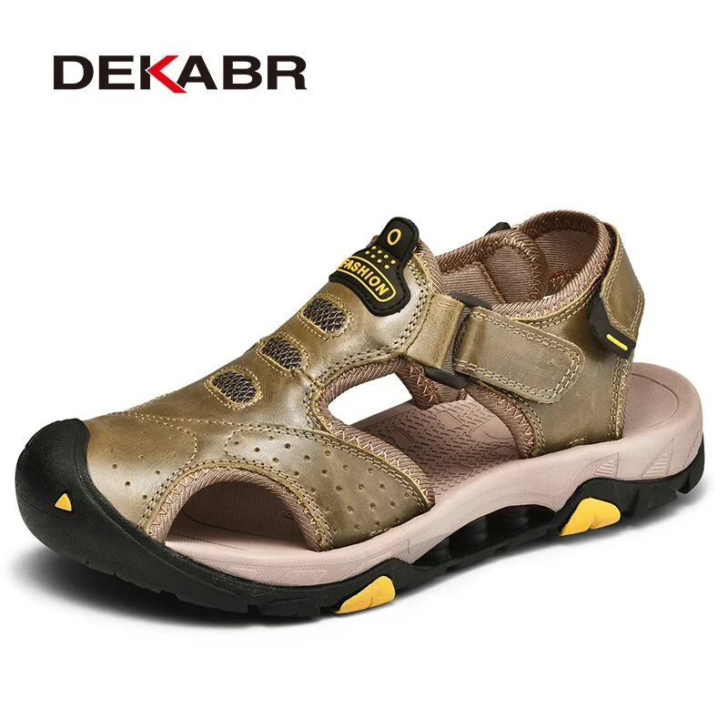 DEKABR Men's Soft Beach Shoes Summer Men Outdoor  Genuine Leather Sandals Walking Breathable Slippers Lightweight Outside Shoes