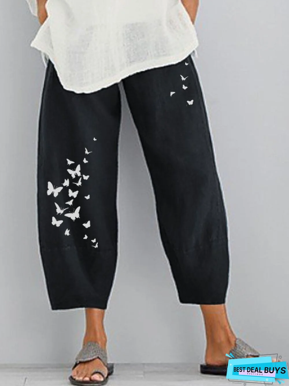 Cotton-Blend Printed Casual Pants