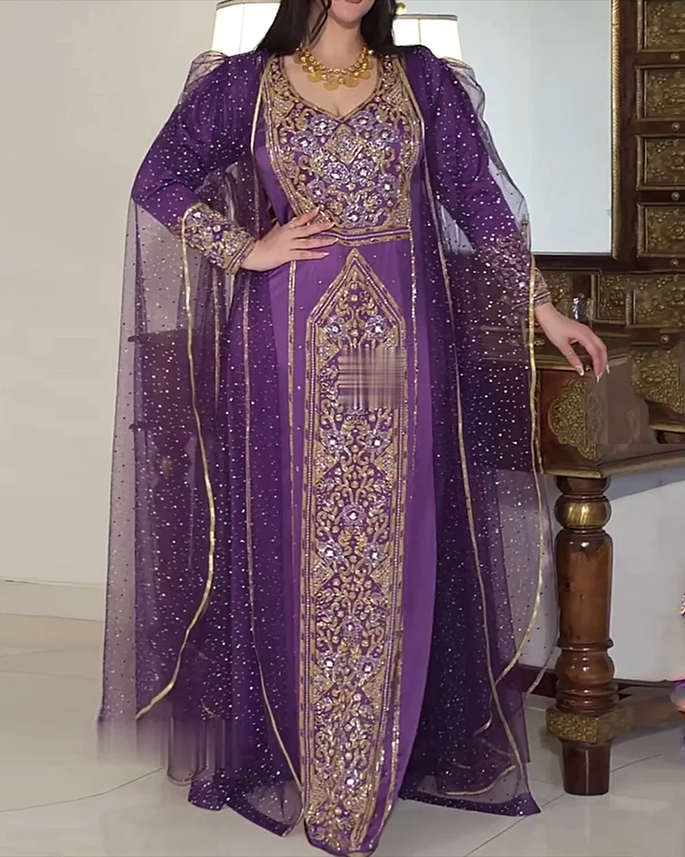 Women's Mesh Sequin Kaftan Dress