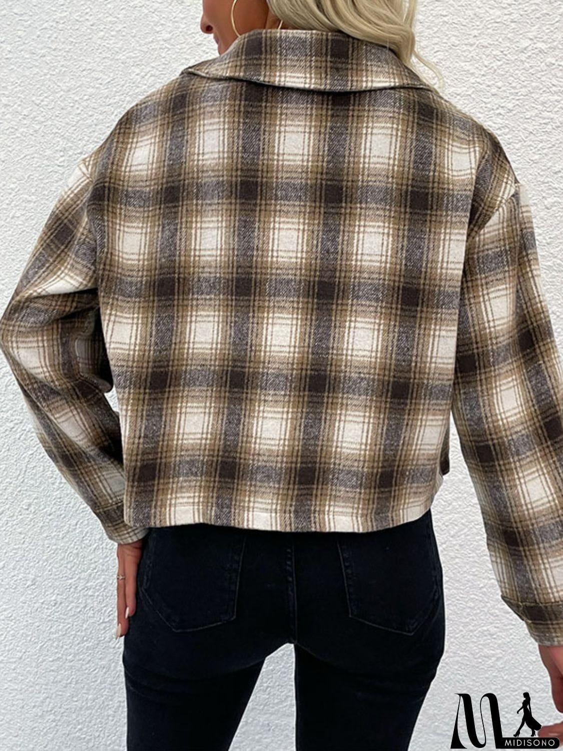 MidiSono - Plaid Button-Up Dropped Shoulder Shacket