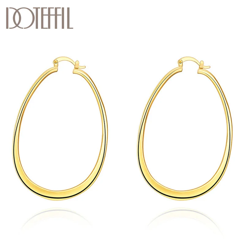 DOTEFFIL 925 Sterling Silver 71mm 18K Gold Circle Hoop Flat U Earrings For Women Jewelry