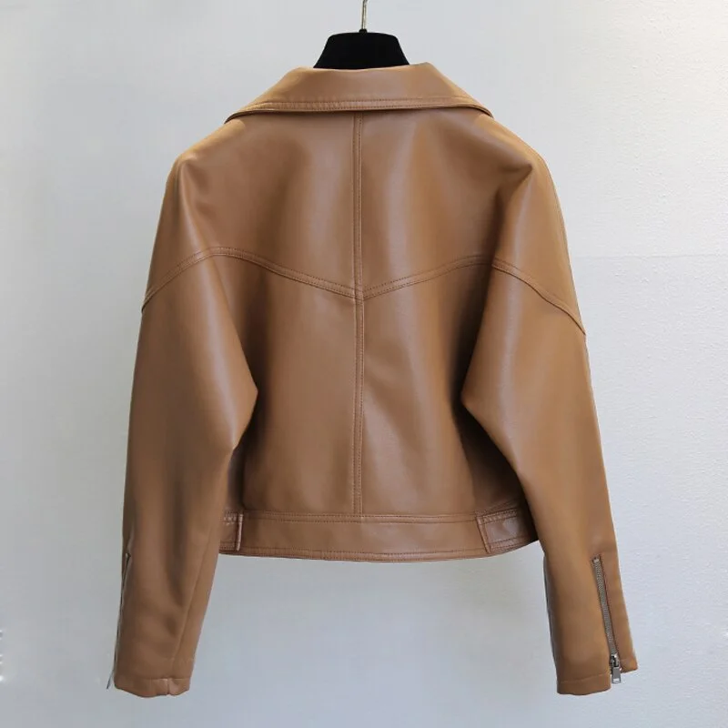 FTLZZ Spring Autumn New PU Leather Short Jacket Women Casual Female Loose Streetwear Coat Moto Bike Soft Faux Leather Outwear