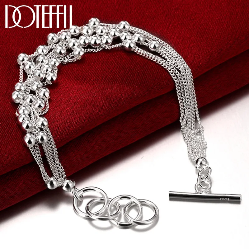 DOTEFFIL 925 Sterling Silver Smooth Beads Multi-Chain Bracelet For Woman Jewelry