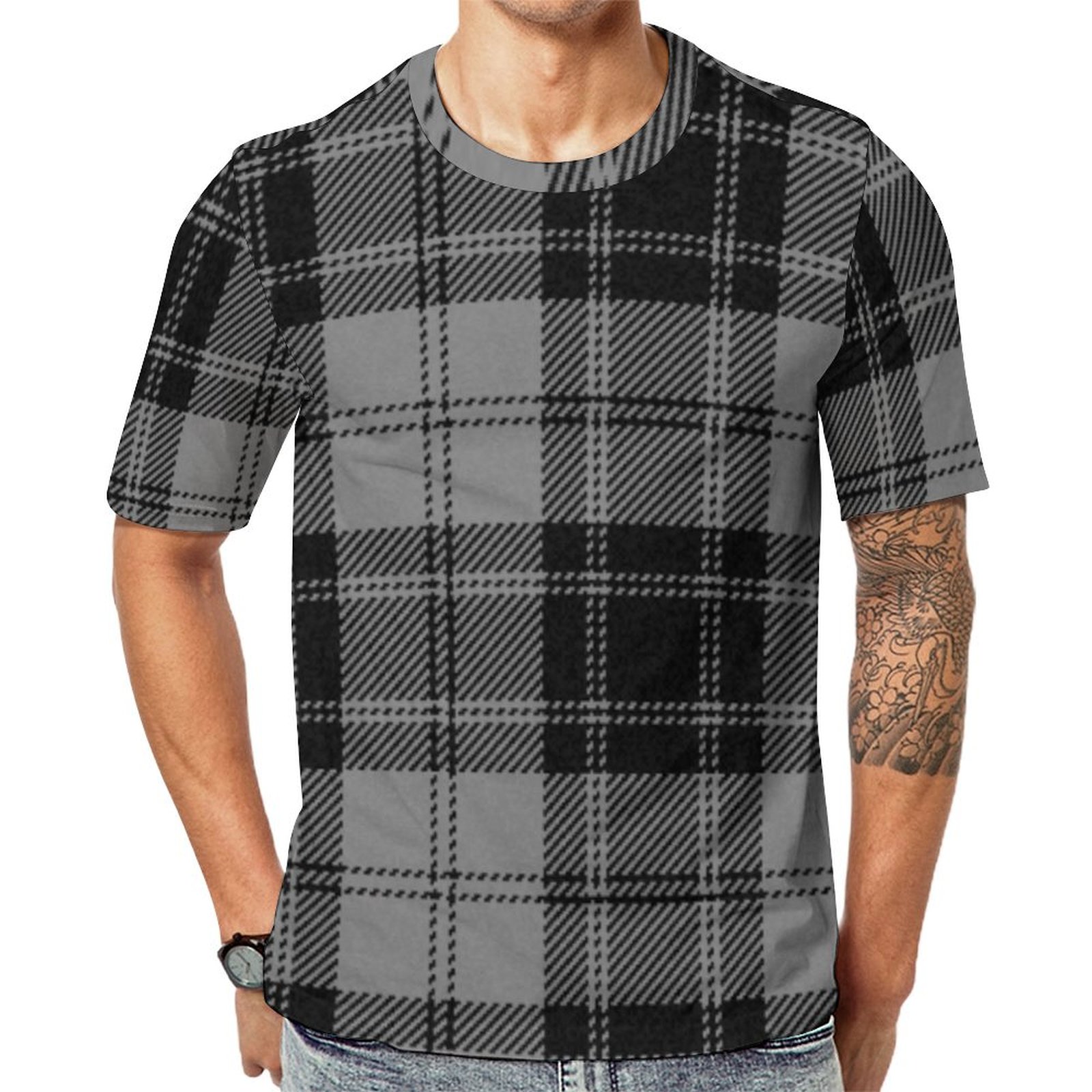 Black Gray Douglas Tartan Plaid Scottish Short Sleeve Print Unisex Tshirt Summer Casual Tees for Men and Women Coolcoshirts