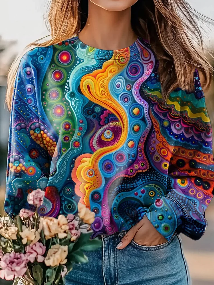 Colorful Graphic Art Print Casual Sweatshirt