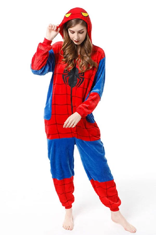 Red Fashion Womens Flannel Spiderman Halloween Jumpsuit Costume-elleschic