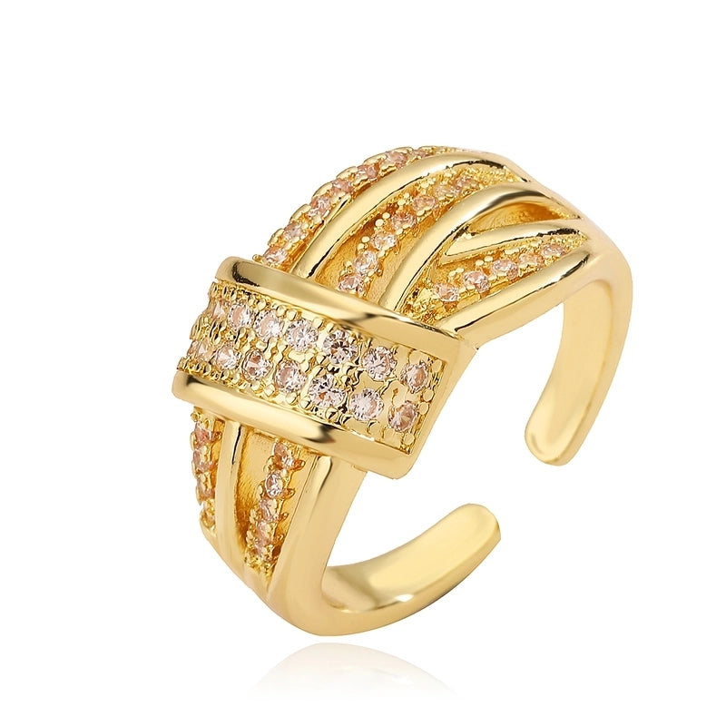 Retro Geometric Copper Zircon Open Rings