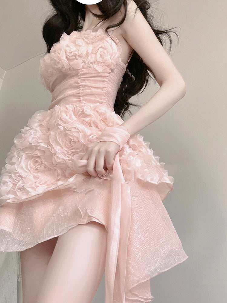 Aiertu Cute A line Spaghetti Straps Pink Chiffon Short Birthday Dresses Birthday Outfits HOT1183 Aiertu