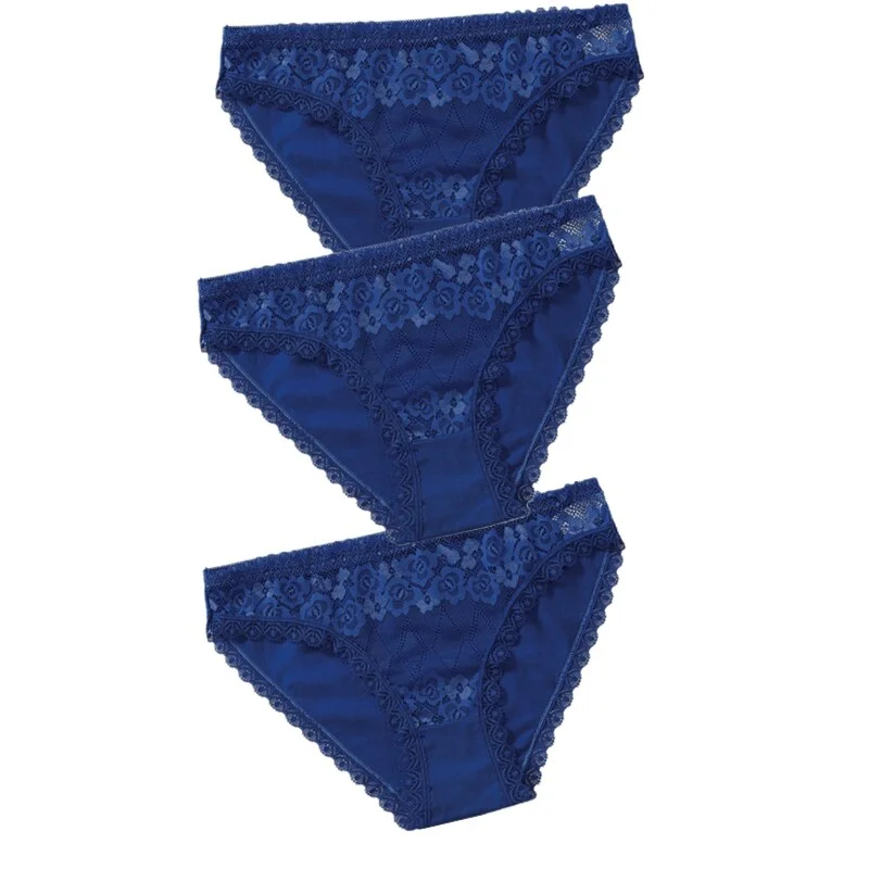 3PCS Lace Panties Women's Cotton Underwear Seamless Cute Girls Briefs Lingerie Solid Fashion Female Sexy Panties Plus Size XXL