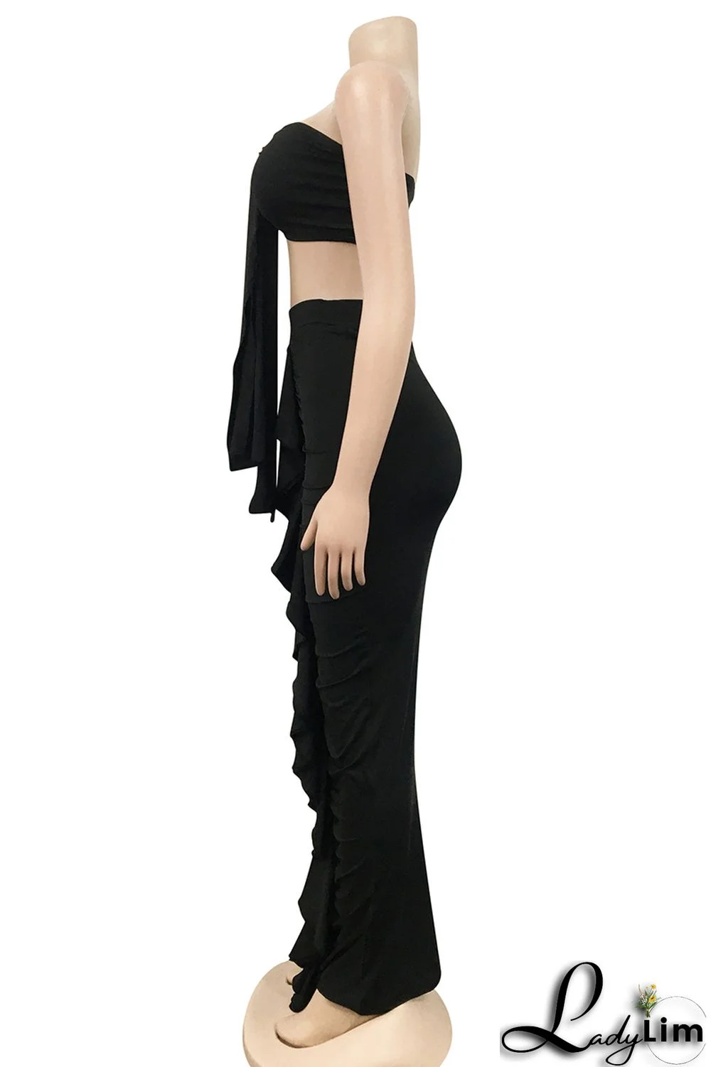 Yellow Fashion Sexy Solid Patchwork Backless Fold Strapless Sleeveless Two Pieces