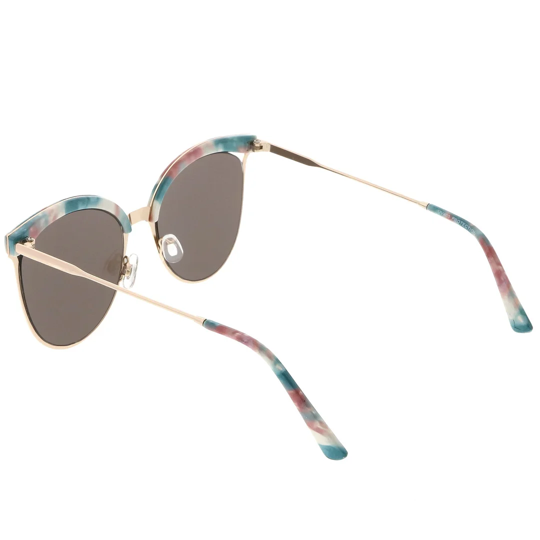 Modern Semi-Rimless Cat Eye glasses Cutout Round Mirrored Flat Lens 55mm