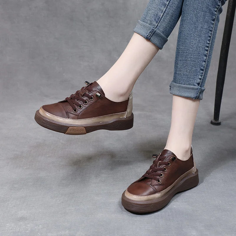 Yyvonne With Pure Leather Soft Soles Retro Single Shoes Spring And Autumn Water Wash Leather Leather Flat Women's Shoes Comfortable Soft-Soled Women's Shoes