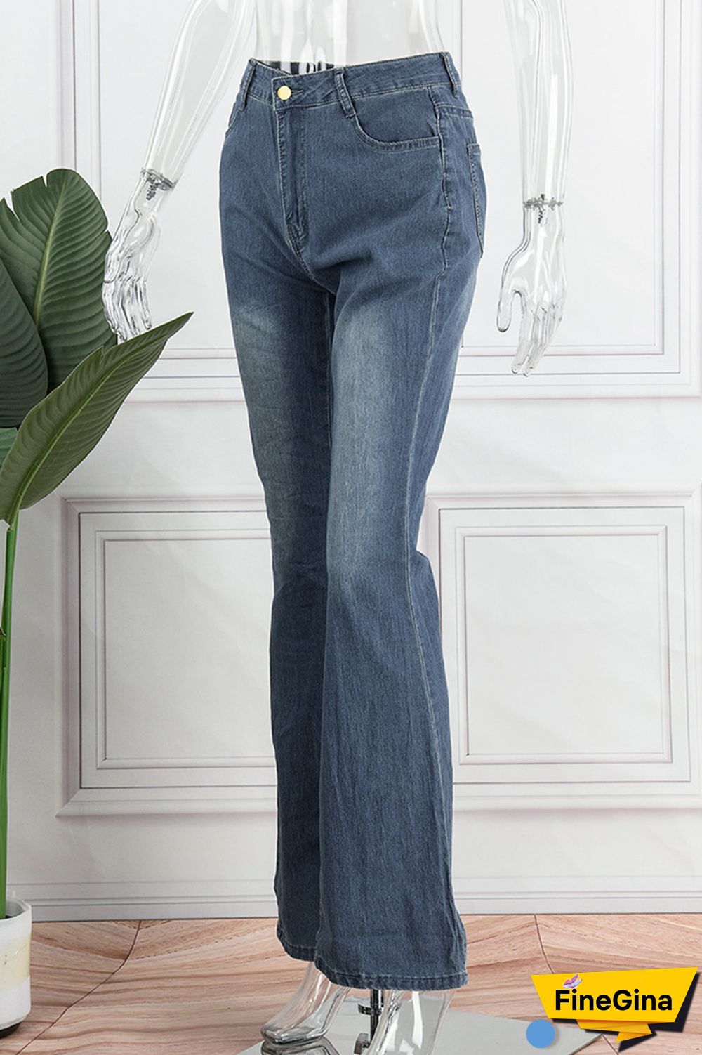 Baby Blue Casual Solid Patchwork Mid Waist Regular Denim Jeans