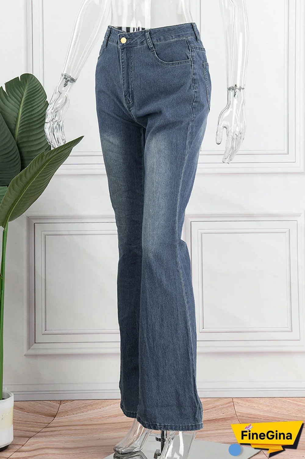 Baby Blue Casual Solid Patchwork Mid Waist Regular Denim Jeans