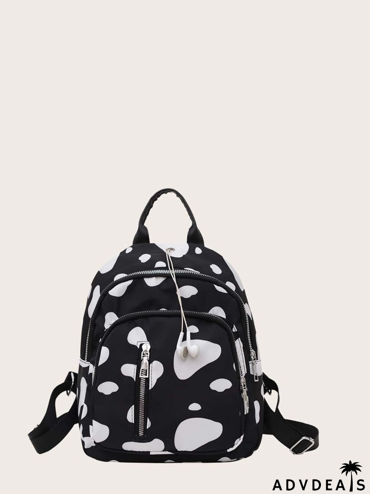 Cow Pattern Earphone Hole Backpack