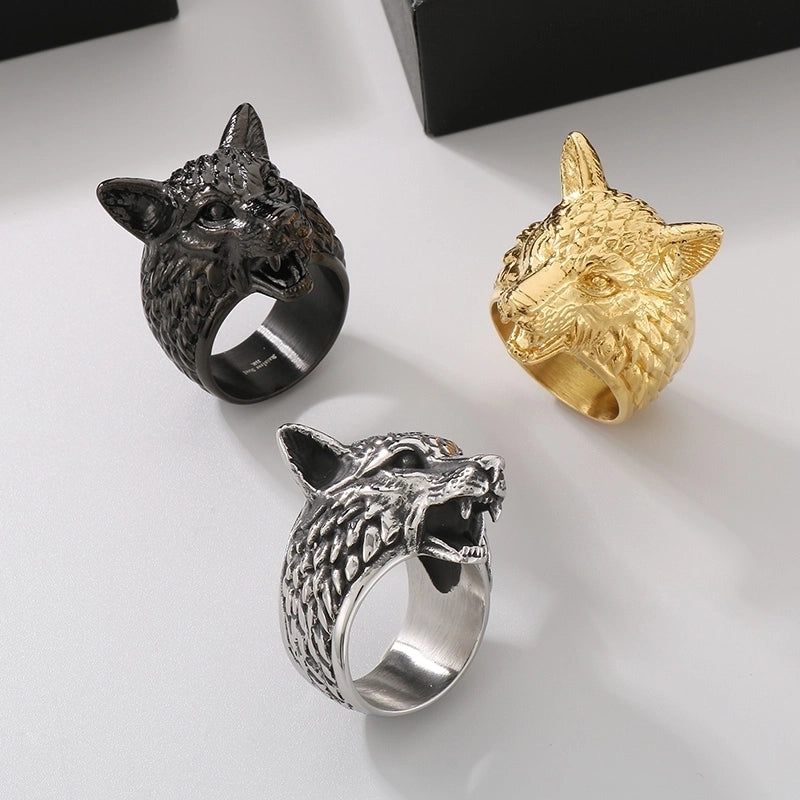 Jewelry Vintage Style Wolf 304 Stainless Steel 18K Gold Plated Rings
