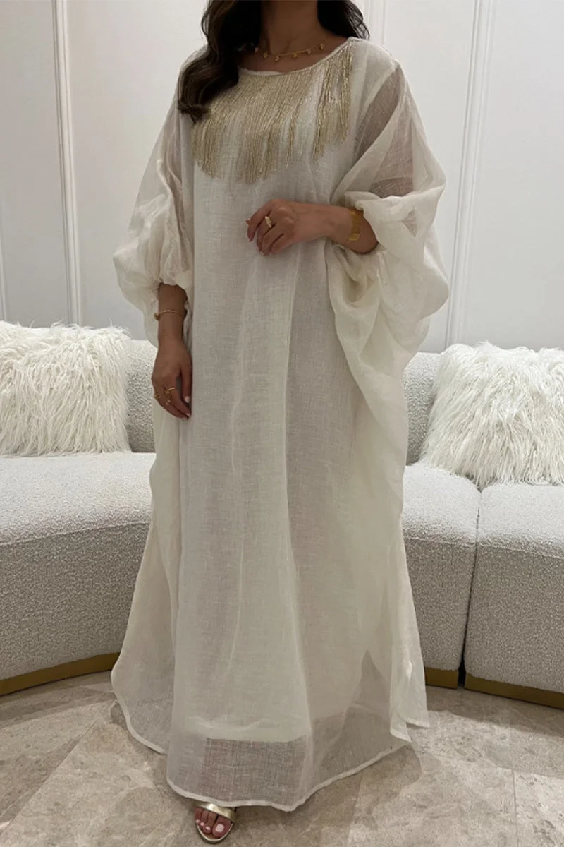 Casual College Solid Tassel O Neck Long Sleeve Dresses