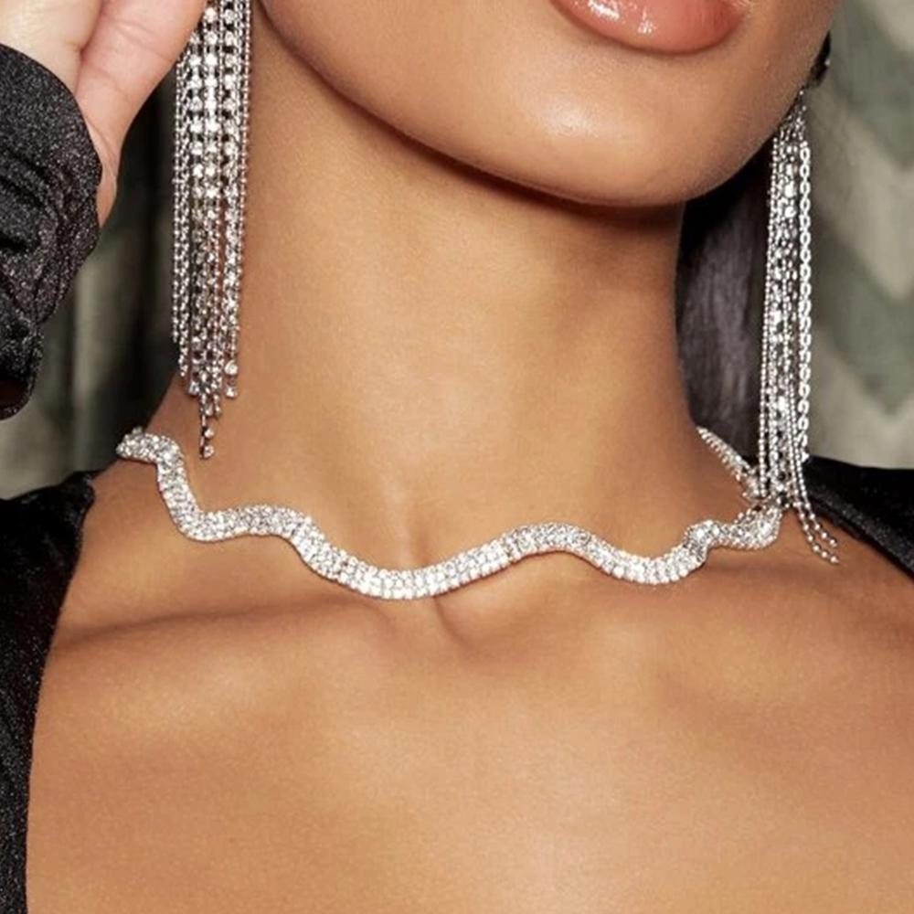Irregular Wavy Rhinestone Necklace Luxury Chain Choker | Oxredo Shop Ramadan Sale