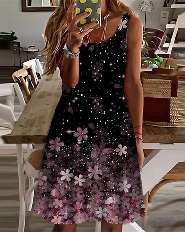 Fashion Casual Purple Sleeveless Print Dress