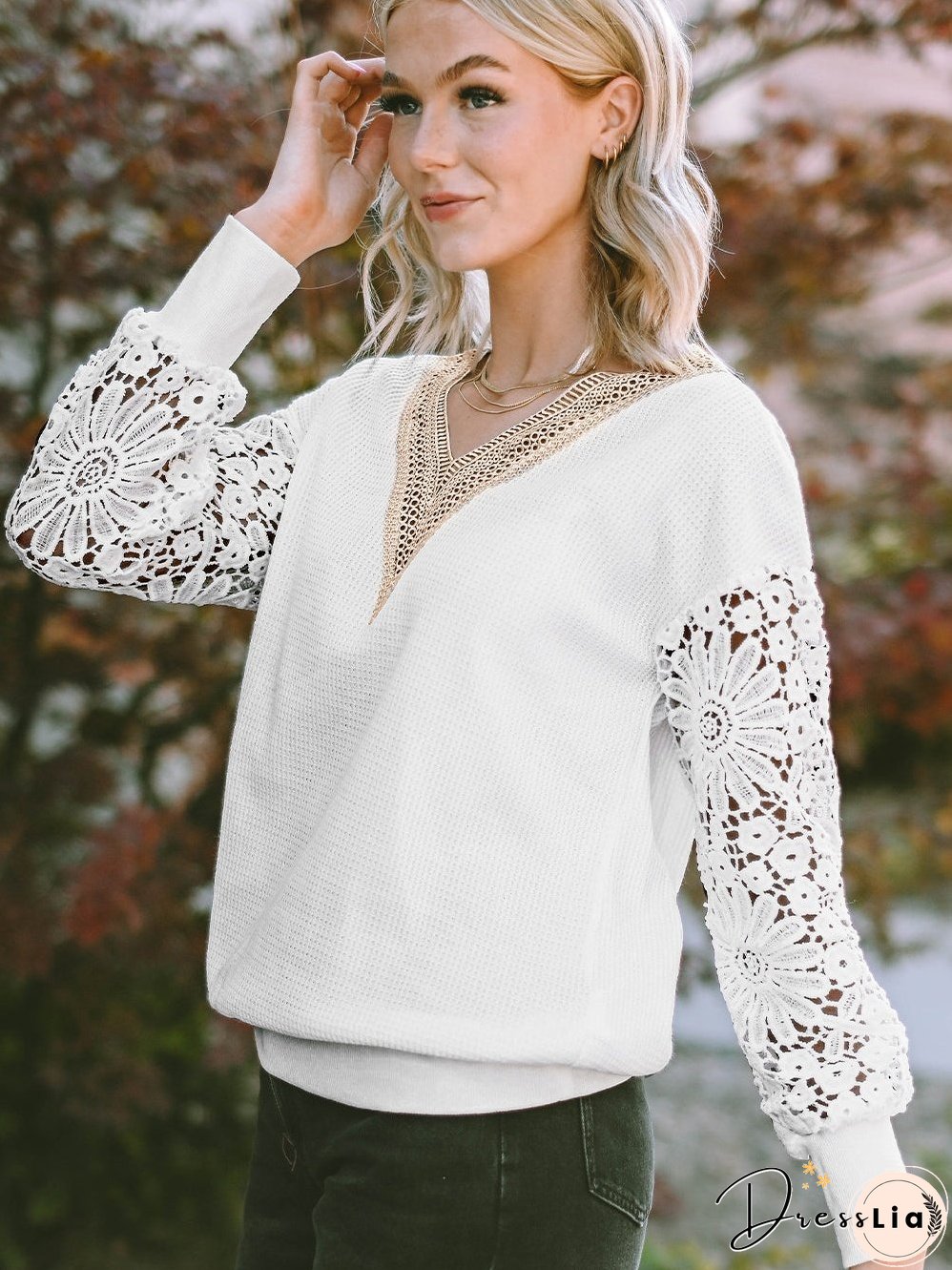 Floral Butterfly Long Sleeve V-Neck Top