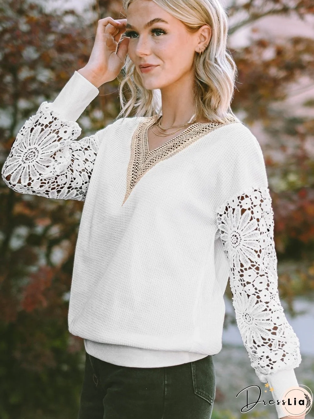Floral Butterfly Long Sleeve V-Neck Top