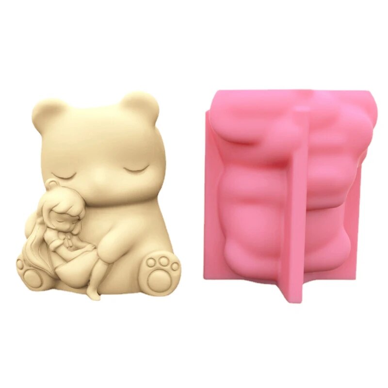 Resin Bear Girl Concrete Pen Holder, Flower Pot, Silicone Mold, Scented Candle, Food Grade, Chocolate Cake Decoration Mould