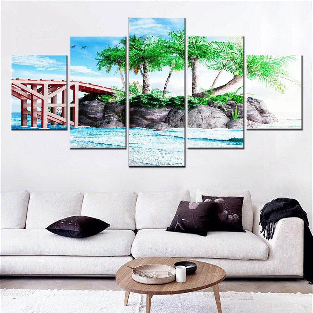 5 Pieces Canvas Wall Art Landscape Poster Painting Kingdom Hearts Islands Wallpaper Home Decor Picture Living Room Artwork Mural