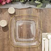 10 Pack | 10" Clear with Gold Rim Square Plastic Dinner Plates, Disposable Lunch Party Plates