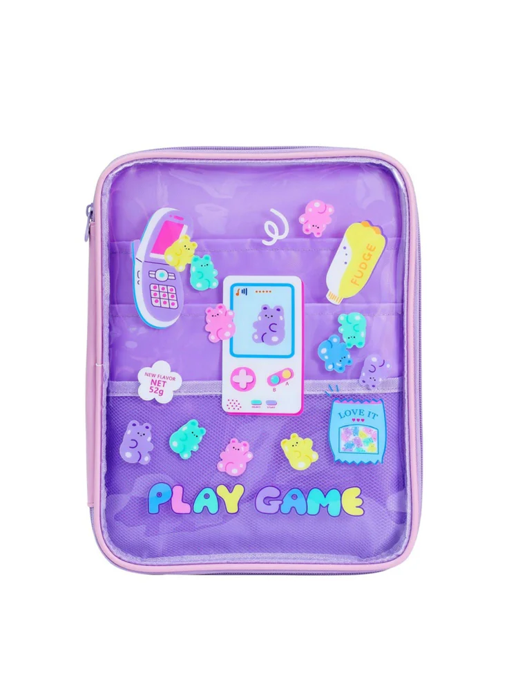 Cute Cartoon Print Tablet Clear Pouch for iPad Pro 11 Storage Bags (Purple)