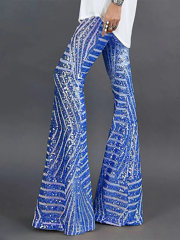 Flared Pants High Waisted Contrast Color Striped Sequined Pants