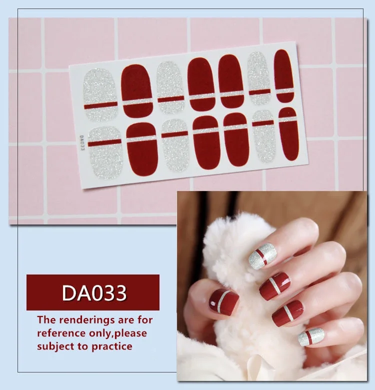 Full Cover Wraps Nail Polish Stickers Strips Plain Nail Art Decorations Heart Designs Glitter Powder Manicure Tips-Nail Inspo