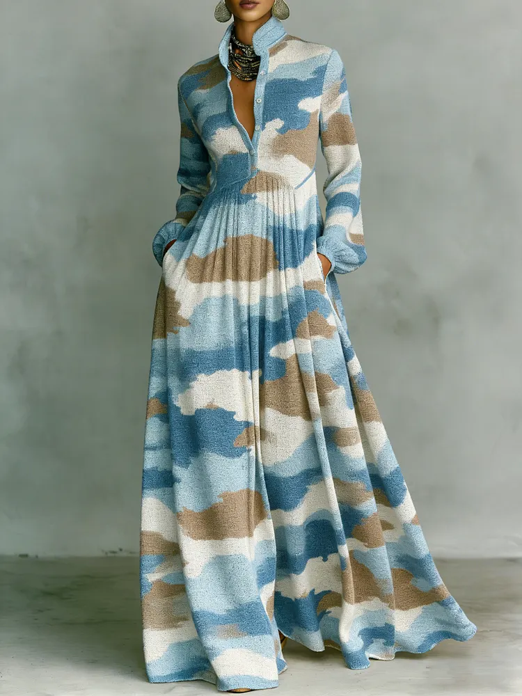 Women's Vintage print Elegant Romantic Vacation Maxi Dress
