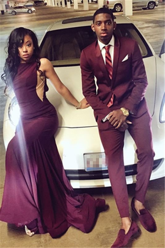 Fashioin One Button 2 Pieces Burgundy Party Prom Suit For Man Bespoke | Ballbellas Ballbellas
