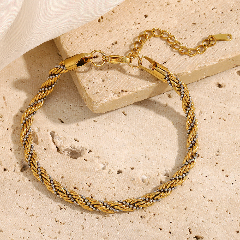 Retro Cold Style Titanium Steel Bracelet Stainless Steel Plated 18K Gold Twisted Bead Winding Chain