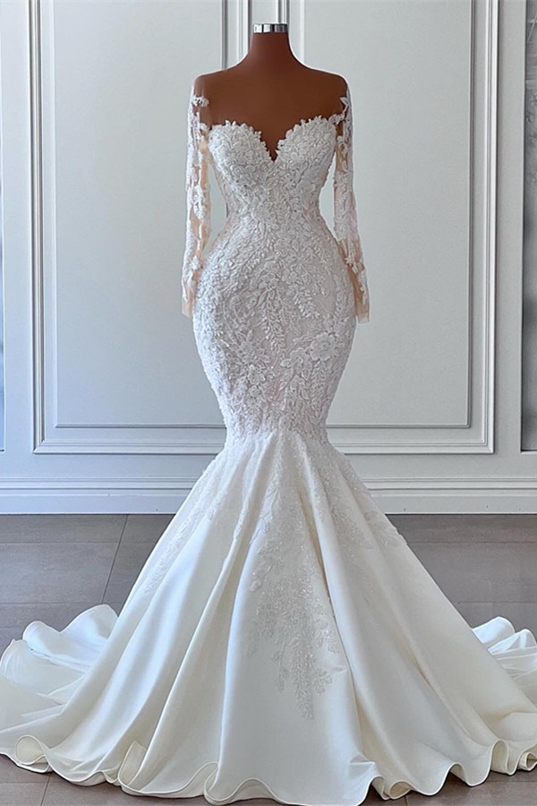 New Arrival Long Sleeves Sweetheart Mermaid Wedding Dress With Appliques - lulusllly