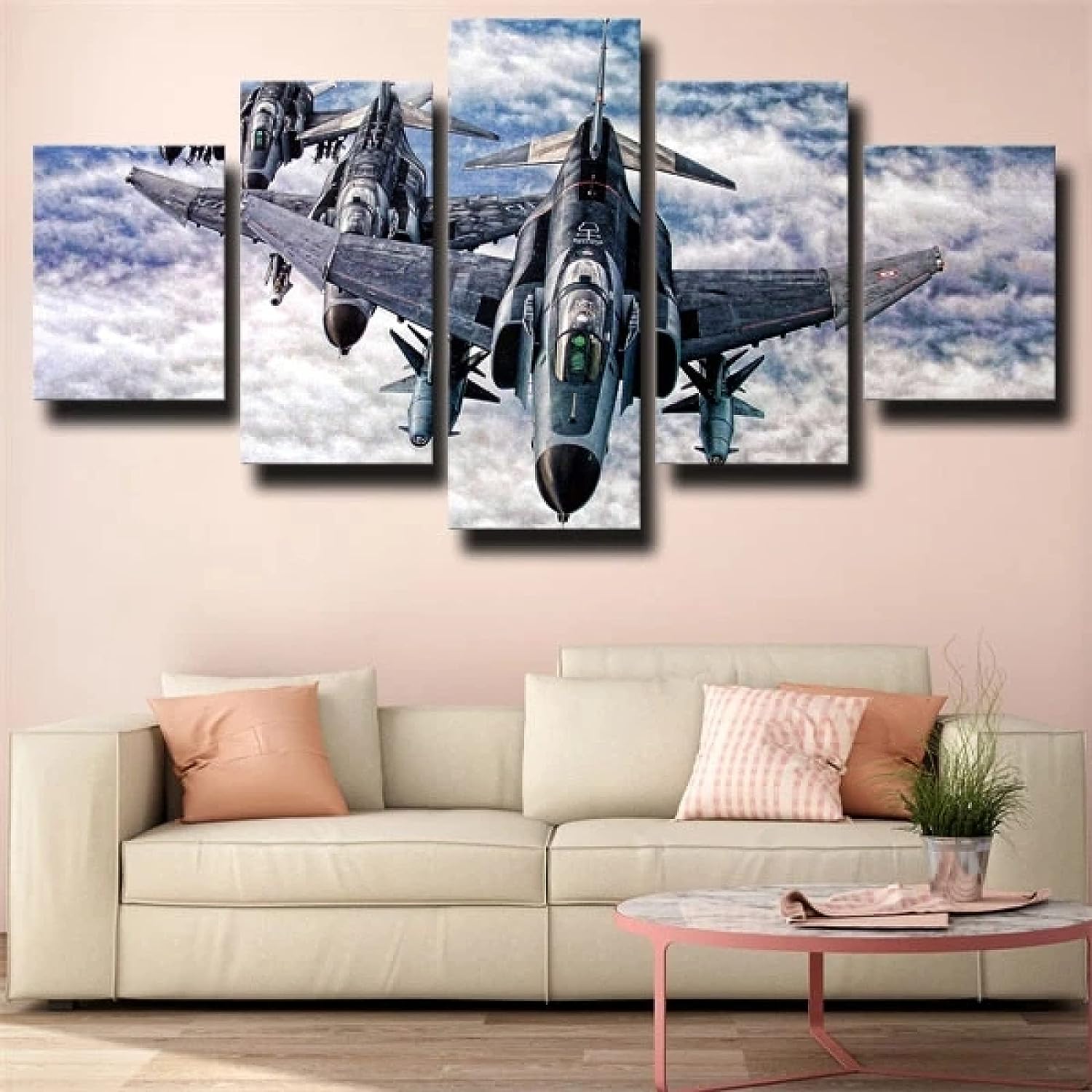 WYMY Wall Art Home Decoration 5 Pieces F-4 Military Aircraft Fighter Picture Canvas Print Poster Modular Picture Artwork for Living Room -Frameless(80x40inch) No Framed