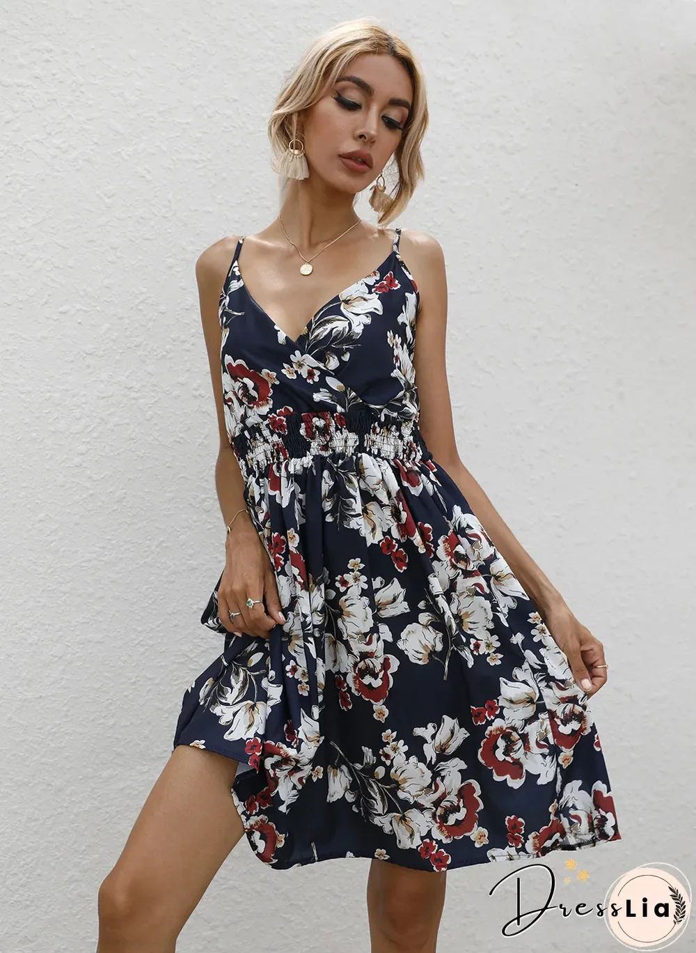 Summer Halter Print V-neck Dress Women Sleeveless Backless Beach Vacation Beach Dress Vestidos Elegantes Para Mujer