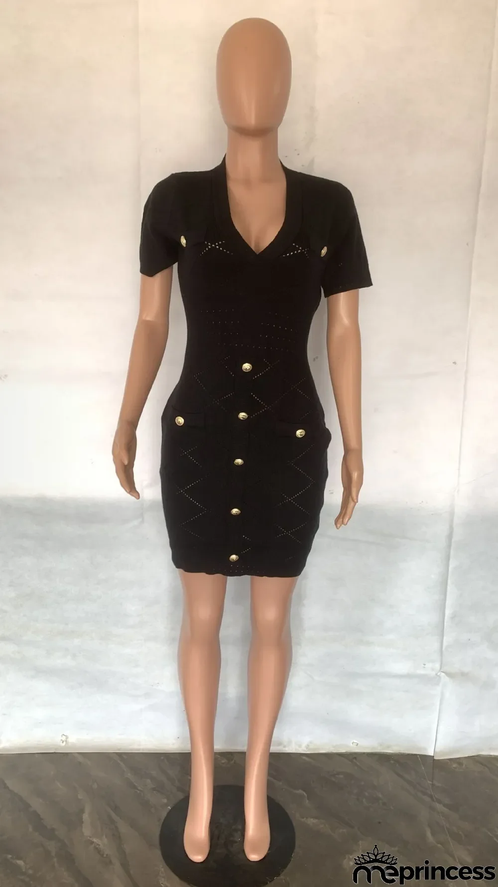 Solid Color V Neck Knits Midi Dress