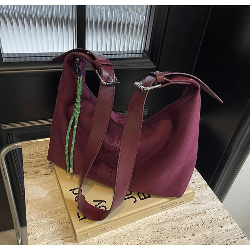 Women’s Pu Leather Solid Color Basic Sewing Thread Bucket Zipper Shoulder Bag Handbag Crossbody Bag