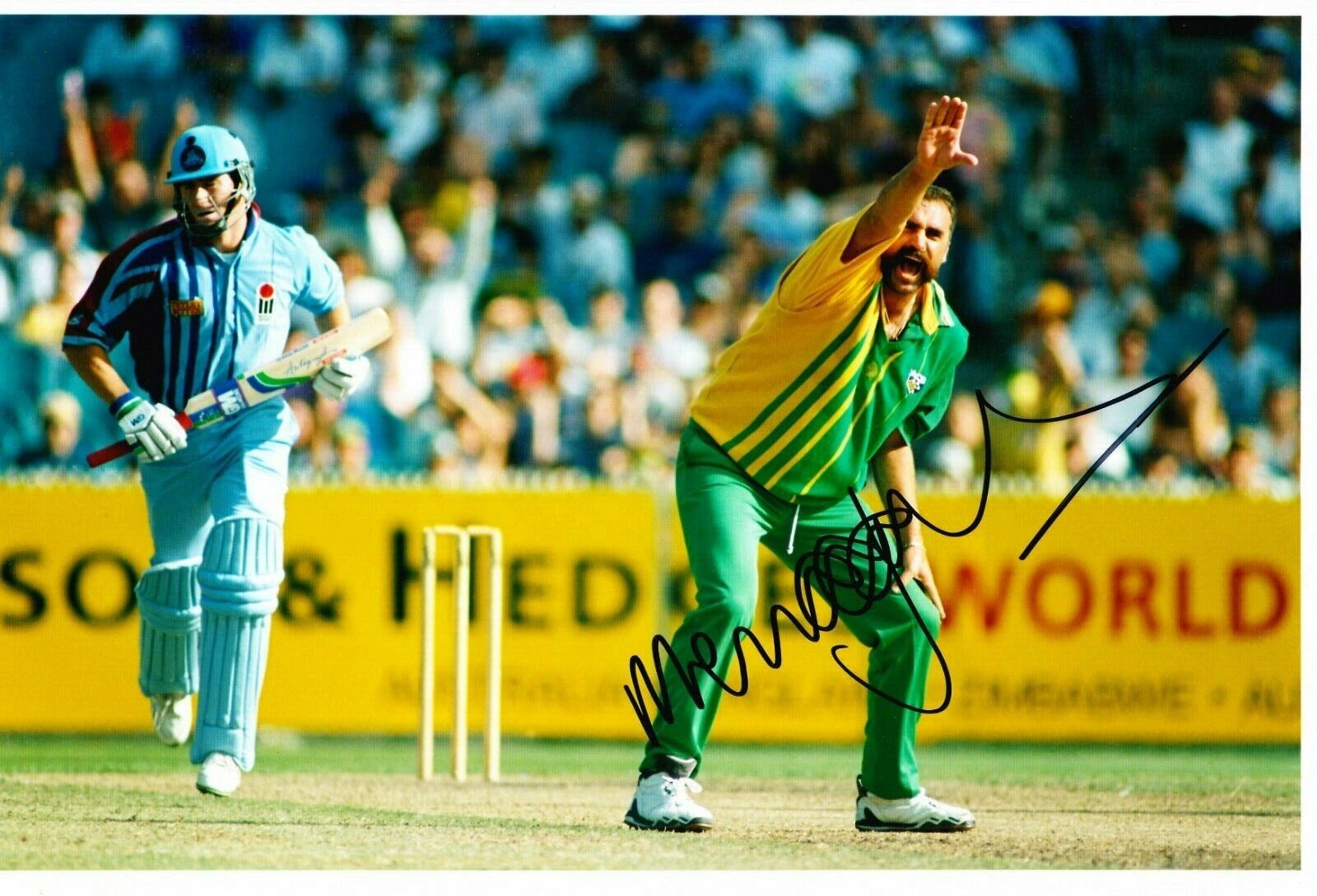 Merv Hughes Signed 12X8 Photo Poster painting Cricket Australia Ashes Legend AFTAL COA (2639)