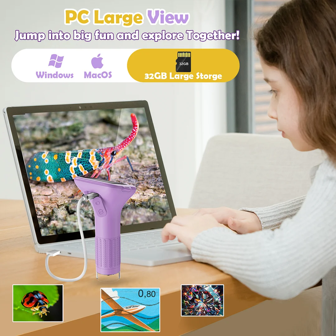 BEBANG 100X-1000X Microscope for Kids Adults, 2.0" Handheld Digital Portable Pocket Microscope, 32GB, 15 Slides