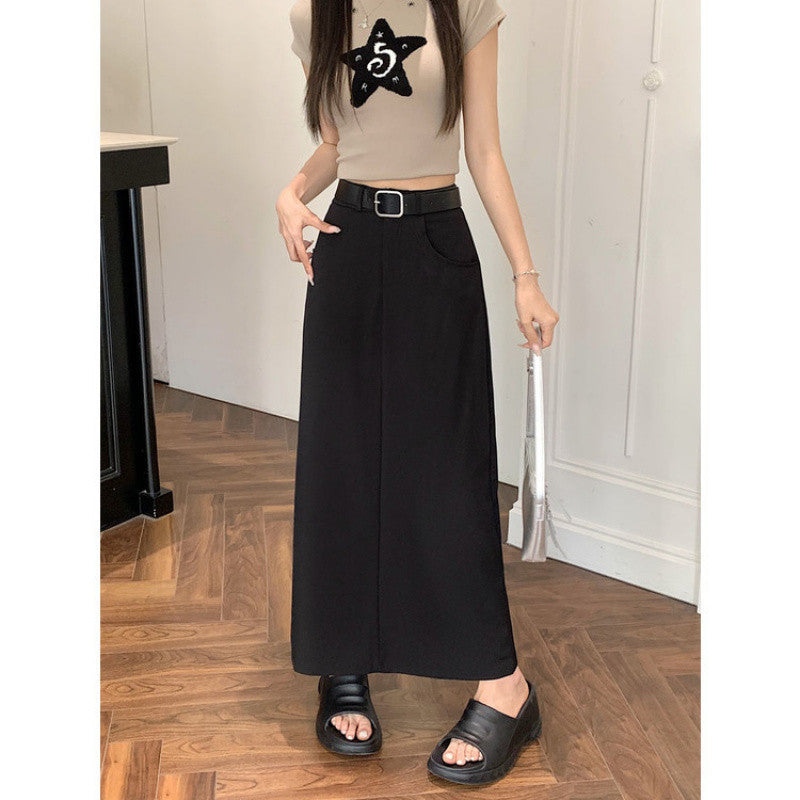 Aiertu business casual outfits Plus Size Skirt Women's Spring and Summer High Waist Slimming Retro Split A- line Skirt Mid-Length Skirt aiertu