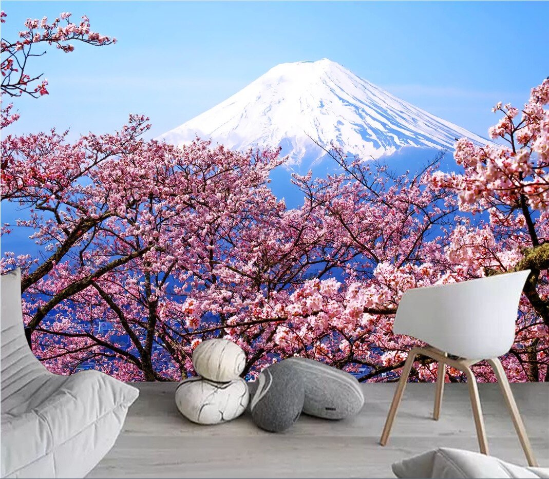 Japanese Cherry Blossoms Mount Fuji Landscape Wall Hanging Tapestry Ancient Palace With Moon Nature Scendry Home Wall Blanket