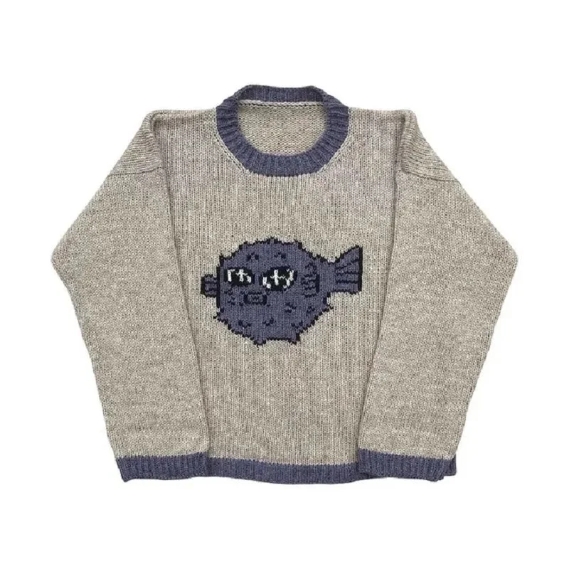 Aonga 2024 Fall Fashion  Y2K Winter Knitwear O-neck Long Sleeve Warm Pullovers Knitwear Vintage Men Sweater Harajuku Unisex Jumper Aesthetic Clothes new aonga