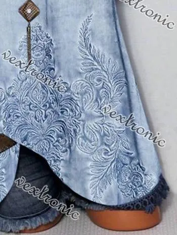 Women Short Sleeve Scoop Neck Lace Stitching Floral Printed Tops