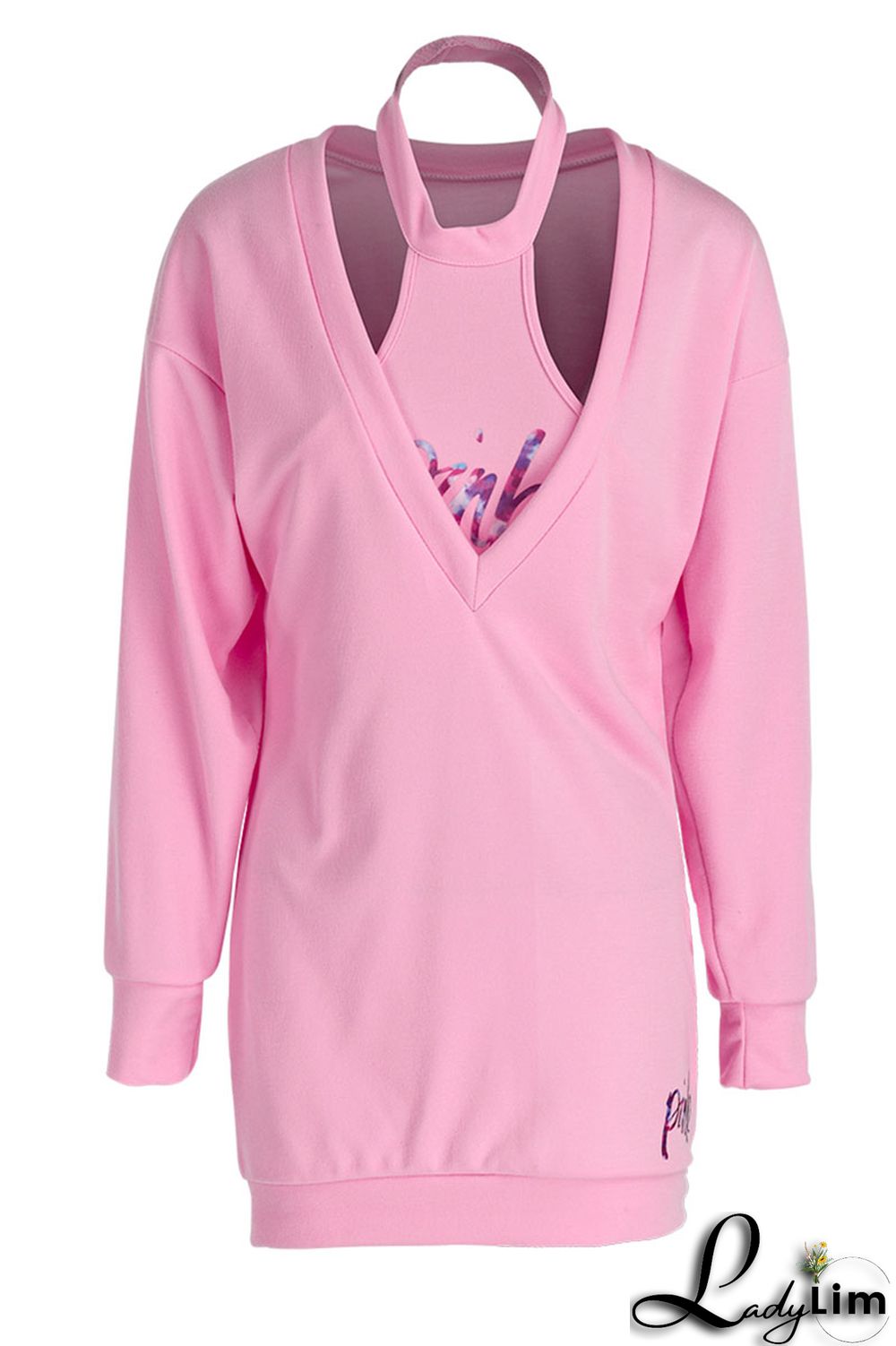 Green Sexy Print Patchwork V Neck Long Sleeve Two Pieces