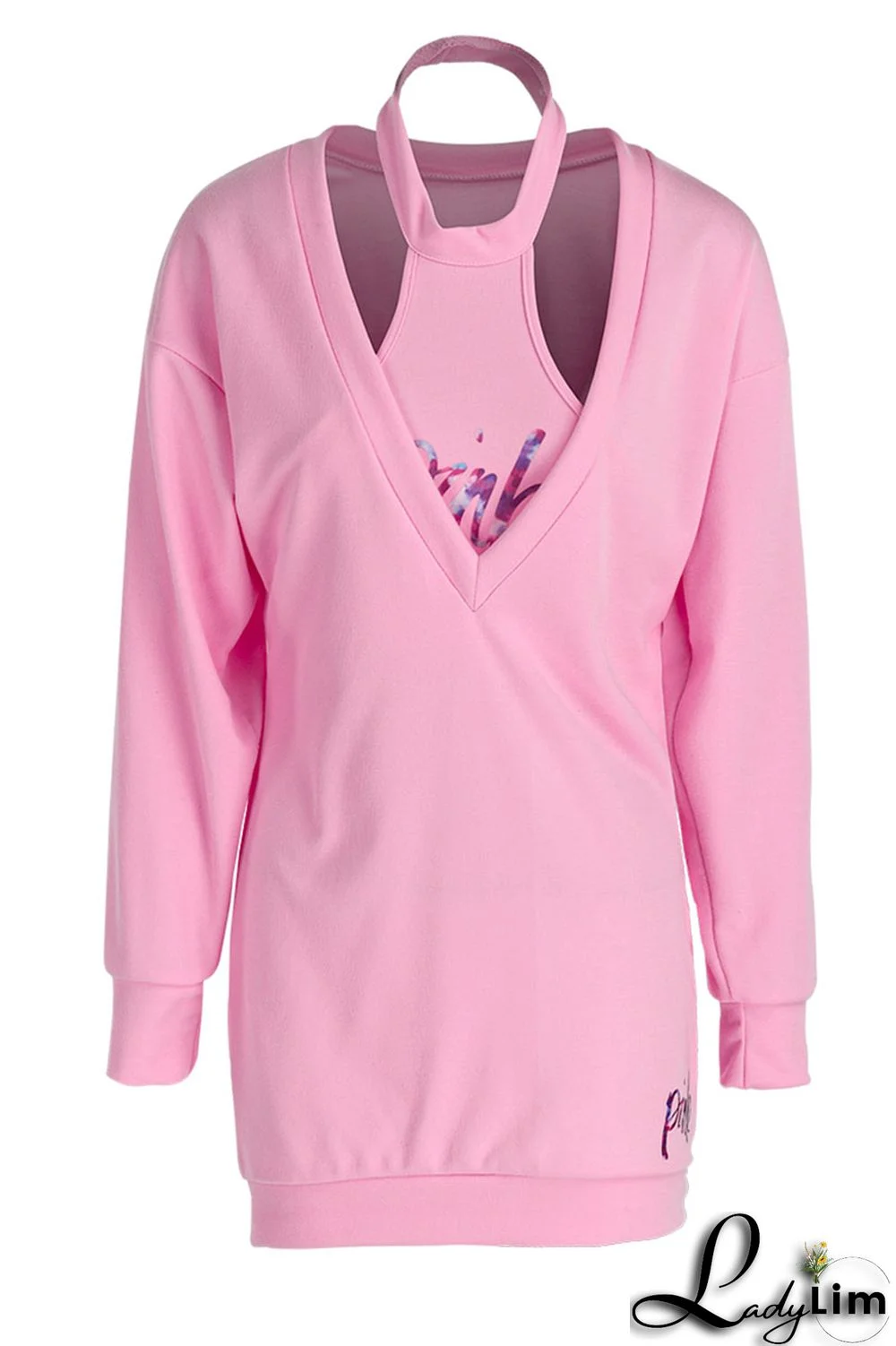 Green Sexy Print Patchwork V Neck Long Sleeve Two Pieces