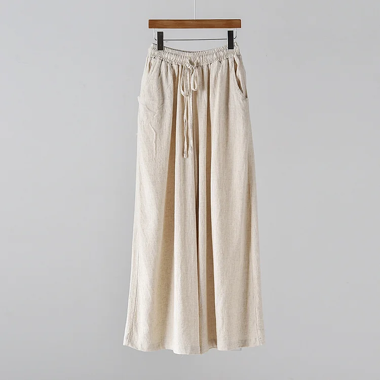 Vintage Linen Drawstring Wide Leg Pants