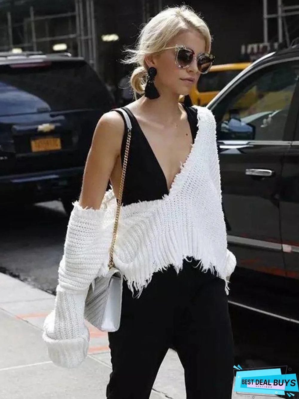 Fashion V-Neck Backless Knitting Sweater Tops